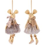 Dekoratief | Hanger muis m/sjaal, beige, stof, 14x24cm, set van 2 stuks | A245367 Dekoratief | Hanger muis m/sjaal, beige, stof, 14x24cm, set van 2 stuks | A245367