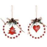 Dekoratief | Hanger ring m/boompje/hartje, wit/rood, metaal, 11x3x11cm, set van 2 stuks | A245387 Dekoratief | Hanger ring m/boompje/hartje, wit/rood, metaal, 11x3x11cm, set van 2 stuks | A245387