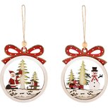 Dekoratief | Hanger bal m/santa/sneeuwman, hout, 9x11cm, set van 2 stuks | A245389 Dekoratief | Hanger bal m/santa/sneeuwman, hout, 9x11cm, set van 2 stuks | A245389