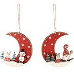 Dekoratief | Hanger maantje m/santa/sneeuwman, hout, 8x9cm, set van 2 stuks | A245391 Dekoratief | Hanger maantje m/santa/sneeuwman, hout, 8x9cm, set van 2 stuks | A245391