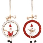 Dekoratief | Hanger ring m/santa/sneeuwman, rood/wit, hout, 8x9cm, set van 2 stuks | A245392 Dekoratief | Hanger ring m/santa/sneeuwman, rood/wit, hout, 8x9cm, set van 2 stuks | A245392