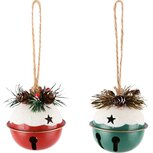 Dekoratief | Hanger bal m/belletje, rood/groen, metaal, 6x6x7cm, set van 2 stuks | A245396 Dekoratief | Hanger bal m/belletje, rood/groen, metaal, 6x6x7cm, set van 2 stuks | A245396