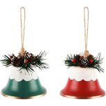 Dekoratief | Hanger bel, rood/groen, metaal, 8x8x7cm, set van 2 stuks | A245398 Dekoratief | Hanger bel, rood/groen, metaal, 8x8x7cm, set van 2 stuks | A245398