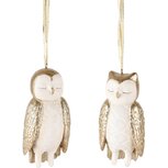 Dekoratief | Hanger uiltje, wit/goud, resina, 5x4x11cm, set van 2 stuks | A245409 Dekoratief | Hanger uiltje, wit/goud, resina, 5x4x11cm, set van 2 stuks | A245409