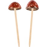Dekoratief | Stick m/paddenstoeltje, rood/wit, keramiek, 6x6x35cm, set van 2 stuks | A245427 Dekoratief | Stick m/paddenstoeltje, rood/wit, keramiek, 6x6x35cm, set van 2 stuks | A245427