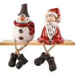 Dekoratief | Santa/sneeuwman m/hangbeentjes, keramiek, 5x5x8cm, set van 2 stuks | A245436 Dekoratief | Santa/sneeuwman m/hangbeentjes, keramiek, 5x5x8cm, set van 2 stuks | A245436
