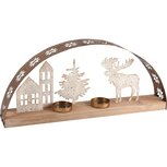 Dekoratief | Theelichthouder boog m/rendier/huizen, metaal/hout, 40x6x17cm | A245455 Dekoratief | Theelichthouder boog m/rendier/huizen, metaal/hout, 40x6x17cm | A245455