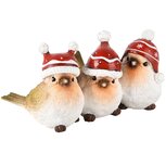 Dekoratief | Trio vogeltjes m/muts 'Pim', naturel/rood, resina, 20x9x9cm | A245485 Dekoratief | Trio vogeltjes m/muts 'Pim', naturel/rood, resina, 20x9x9cm | A245485