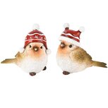 Dekoratief | Vogeltje m/muts 'Pim', naturel/rood, resina, 6x10x9cm, set van 2 stuks | A245486 Dekoratief | Vogeltje m/muts 'Pim', naturel/rood, resina, 6x10x9cm, set van 2 stuks | A245486