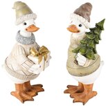 Dekoratief | Eend staand m/cadeautje/boompje, resina, 10x12x23cm, set van 2 stuks | A245490 Dekoratief | Eend staand m/cadeautje/boompje, resina, 10x12x23cm, set van 2 stuks | A245490