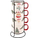 Dekoratief | Set 4 tassen 'Christmas Friends', keramiek, 14x14x32cm | A245495 Dekoratief | Set 4 tassen 'Christmas Friends', keramiek, 14x14x32cm | A245495