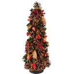 Dekoratief | Kegel vorm op voet m/bloemen/besjes, rood/oranje, 17x17x45cm | A245506 Dekoratief | Kegel vorm op voet m/bloemen/besjes, rood/oranje, 17x17x45cm | A245506