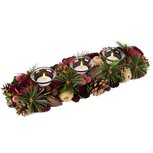 Dekoratief | Tafelstuk lang m/rozen/dennenappels, bordeau, 42x16x8cm | A245512 Dekoratief | Tafelstuk lang m/rozen/dennenappels, bordeau, 42x16x8cm | A245512