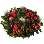 Dekoratief | Tafelstukje m/besjes/dennenappels, groen/rood, 19x19x7cm | A245527 Dekoratief | Tafelstukje m/besjes/dennenappels, groen/rood, 19x19x7cm | A245527