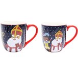 Dekoratief | Mok 'Sinterklaas', blauw/rood, keramiek, 10x10x12cm, set van 2 stuks | A245541 Dekoratief | Mok 'Sinterklaas', blauw/rood, keramiek, 10x10x12cm, set van 2 stuks | A245541