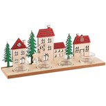 Dekoratief | Theelichthouder m/huisjes, rood/groen, hout, 30x12x8cm | A245569 Dekoratief | Theelichthouder m/huisjes, rood/groen, hout, 30x12x8cm | A245569
