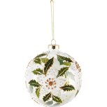 Dekoratief | Hanger bal m/kerstrozen, wit/groen/transparant, glas, 10x10x10cm | A245571 Dekoratief | Hanger bal m/kerstrozen, wit/groen/transparant, glas, 10x10x10cm | A245571