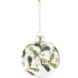 Dekoratief | Hanger bal m/takjes, wit/groen/transparant, glas, 8x8x8cm | A245572 Dekoratief | Hanger bal m/takjes, wit/groen/transparant, glas, 8x8x8cm | A245572