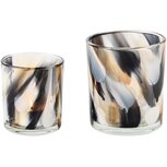 Dekoratief | Set 2 theelichthouders 'Black & White Smudge', glas, 9x9x10cm | A245586 Dekoratief | Set 2 theelichthouders 'Black & White Smudge', glas, 9x9x10cm | A245586