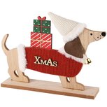 Dekoratief | Hond op voet 'X-mas', rood/naturel, hout, 28x6x23cm | A245598 Dekoratief | Hond op voet 'X-mas', rood/naturel, hout, 28x6x23cm | A245598