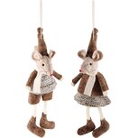 Dekoratief | Hanger muisje m/sjaal, beige/bruin, stof, 5x5x15cm, set van 2 stuks | A245730 Dekoratief | Hanger muisje m/sjaal, beige/bruin, stof, 5x5x15cm, set van 2 stuks | A245730