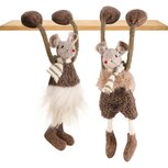 Dekoratief | Hanger muisje m/sjaal, beige/bruin, stof, 5x5x15cm, set van 2 stuks | A245731 Dekoratief | Hanger muisje m/sjaal, beige/bruin, stof, 5x5x15cm, set van 2 stuks | A245731