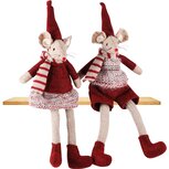 Dekoratief | Muisje zittend m/hangbenen, beige/rood, stof, 5x5x21cm, set van 2 stuks | A245732 Dekoratief | Muisje zittend m/hangbenen, beige/rood, stof, 5x5x21cm, set van 2 stuks | A245732