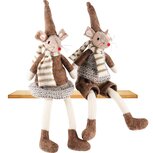 Dekoratief | Muisje zittend m/hangbenen, beige/bruin, stof, 5x5x21cm, set van 2 stuks | A245733 Dekoratief | Muisje zittend m/hangbenen, beige/bruin, stof, 5x5x21cm, set van 2 stuks | A245733