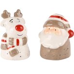 Dekoratief | Duo peper/zout 'Santa/Rudolf', grijs/wit, keramiek, 11x10x8cm | A245767 Dekoratief | Duo peper/zout 'Santa/Rudolf', grijs/wit, keramiek, 11x10x8cm | A245767