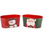 Dekoratief | Bakje ovaal 'Santa/Snowman', metaal, 23x12x12cm, set van 2 stuks | A245775 Dekoratief | Bakje ovaal 'Santa/Snowman', metaal, 23x12x12cm, set van 2 stuks | A245775