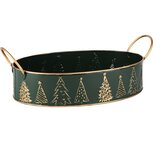 Dekoratief | Bakje ovaal 'Festive Trees', groen/goud, metaal, 32x22x8cm | A245786 Dekoratief | Bakje ovaal 'Festive Trees', groen/goud, metaal, 32x22x8cm | A245786