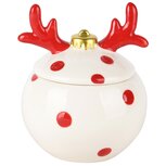 Dekoratief | Bewaarpot kerstbal m/gewei, wit/rood, keramiek, 10x10x12cm | A245794 Dekoratief | Bewaarpot kerstbal m/gewei, wit/rood, keramiek, 10x10x12cm | A245794