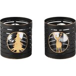 Dekoratief | Theelichthouder m/boom/hert, zwart/goud, metaal, 9x8x8cm, set van 2 stuks | A245800 Dekoratief | Theelichthouder m/boom/hert, zwart/goud, metaal, 9x8x8cm, set van 2 stuks | A245800