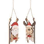 Dekoratief | Hanger slee m/santa/rudolf, naturel, hout, 8x4x18cm, set van 2 stuks | A245803 Dekoratief | Hanger slee m/santa/rudolf, naturel, hout, 8x4x18cm, set van 2 stuks | A245803