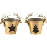 Dekoratief | Theelichthouder m/hertenkop, goud, metaal, 12x12x8cm, set van 2 stuks | A245808 Dekoratief | Theelichthouder m/hertenkop, goud, metaal, 12x12x8cm, set van 2 stuks | A245808