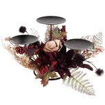 Dekoratief | Tafelstuk kaarsenhouder m/bloemen/blaadjes, bordeau, 40x9x20cm | A245818 Dekoratief | Tafelstuk kaarsenhouder m/bloemen/blaadjes, bordeau, 40x9x20cm | A245818
