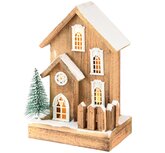 Dekoratief | Deco huis m/boompje, naturel/wit, hout, LED, 19x12x29cm | A245851 Dekoratief | Deco huis m/boompje, naturel/wit, hout, LED, 19x12x29cm | A245851