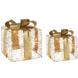 Dekoratief | Set 2 cadeautjes 'Wired', goud, LED, 20x20x23cm | A245861 Dekoratief | Set 2 cadeautjes 'Wired', goud, LED, 20x20x23cm | A245861