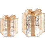 Dekoratief | Set 2 cadeautjes hexagon, goud, LED, 15x15x25cm | A245865 Dekoratief | Set 2 cadeautjes hexagon, goud, LED, 15x15x25cm | A245865