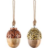 Dekoratief | Hanger eikel, naturel/groen/bruin, hout/enamel, 8x6x6cm, set van 2 stuks | A248082 Dekoratief | Hanger eikel, naturel/groen/bruin, hout/enamel, 8x6x6cm, set van 2 stuks | A248082