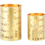 Dekoratief | Set 2 Waxinelichthouders 'Bonheur/Chaleur', goud, metaal, 13x13x20cm | A248126 Dekoratief | Set 2 Waxinelichthouders 'Bonheur/Chaleur', goud, metaal, 13x13x20cm | A248126