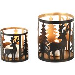 Dekoratief | Set 2 theelichthouders 'Gazing Deer', zwart/goud, metaal, 8x8x10cm | A248128 Dekoratief | Set 2 theelichthouders 'Gazing Deer', zwart/goud, metaal, 8x8x10cm | A248128