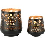 Dekoratief | Set 2 Waxinelichthouders 'Joyeux No‰l', zwart/goud, metaal, 13x13x10cm | A248203 Dekoratief | Set 2 Waxinelichthouders 'Joyeux No‰l', zwart/goud, metaal, 13x13x10cm | A248203