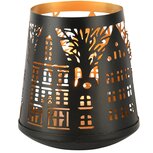 Dekoratief | Theelichthouder 'Dark Street', zwart/goud, metaal, 16x11x17cm | A248207 Dekoratief | Theelichthouder 'Dark Street', zwart/goud, metaal, 16x11x17cm | A248207