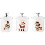 Dekoratief | Bewaarpotje 'Santa/Snowman/Penguin', metaal, 7x7x8cm, set van 3 stuks | A248235 Dekoratief | Bewaarpotje 'Santa/Snowman/Penguin', metaal, 7x7x8cm, set van 3 stuks | A248235