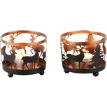 Dekoratief | Theelichthouder m/rendieren, zwart/koper, metaal, 9x9x8cm, set van 2 stuks | A248260 Dekoratief | Theelichthouder m/rendieren, zwart/koper, metaal, 9x9x8cm, set van 2 stuks | A248260
