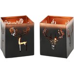 Dekoratief | Theelichthouder kubus m/hert, zw./koper, metaal, 8x8x10cm, set van 2 stuks | A248261 Dekoratief | Theelichthouder kubus m/hert, zw./koper, metaal, 8x8x10cm, set van 2 stuks | A248261
