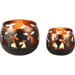 Dekoratief | Set 2 theelichthouders 'Naive Deer', zwart/koper, metaal, 12x12x9cm | A248270 Dekoratief | Set 2 theelichthouders 'Naive Deer', zwart/koper, metaal, 12x12x9cm | A248270