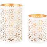 Dekoratief | Set 2 Waxinelichthouders 'Snowflake Fever', wit/goud, metaal, 12x12x20cm | A248305 Dekoratief | Set 2 Waxinelichthouders 'Snowflake Fever', wit/goud, metaal, 12x12x20cm | A248305