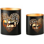 Dekoratief | Set 2 Waxinelichthouders 'Heartful Deer', zwart/goud, metaal, 17x12x20cm | A248308 Dekoratief | Set 2 Waxinelichthouders 'Heartful Deer', zwart/goud, metaal, 17x12x20cm | A248308